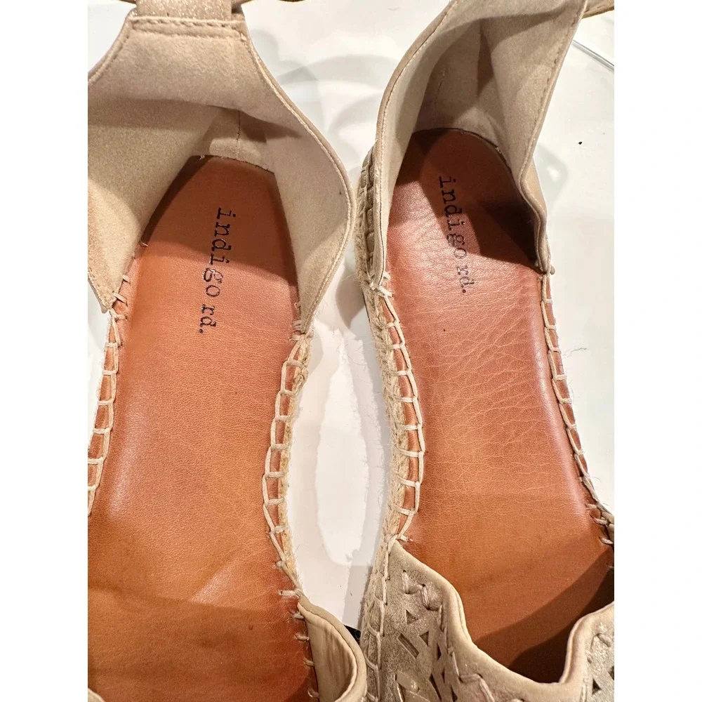Indigo Rd Gold Laser Cut Ankle Strap Espadrille Flats Women's Size‎ 10M